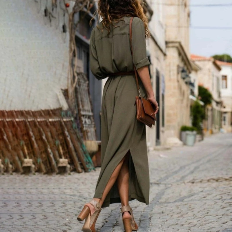 W&W Mode – Elegantes Button-Down-Hemdkleid für Damen | Langärmliges Hemdblusenkleid im Bohemian-Stil mit Gürtel