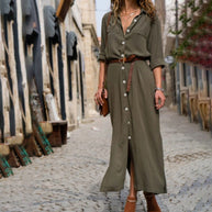 WW – Elegantes Button-Down-Hemdkleid für Damen | Langärmliges Hemdblusenkleid im Bohemian-Stil mit Gürtel