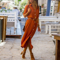 WW – Elegantes Button-Down-Hemdkleid für Damen | Langärmliges Hemdblusenkleid im Bohemian-Stil mit Gürtel