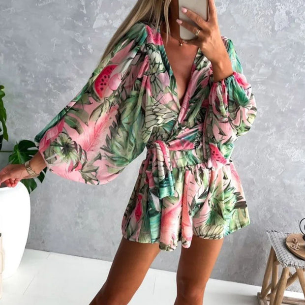 WW | Ranta Leicht Stilvoll Bequem Langarm Overall mit Sommerdruck