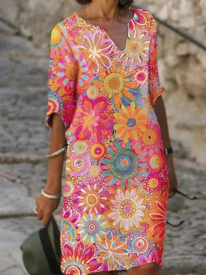 WW | Midi-Kleid mit V-Ausschnitt und Blumenmuster