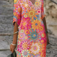 WW | Midi-Kleid mit V-Ausschnitt und Blumenmuster