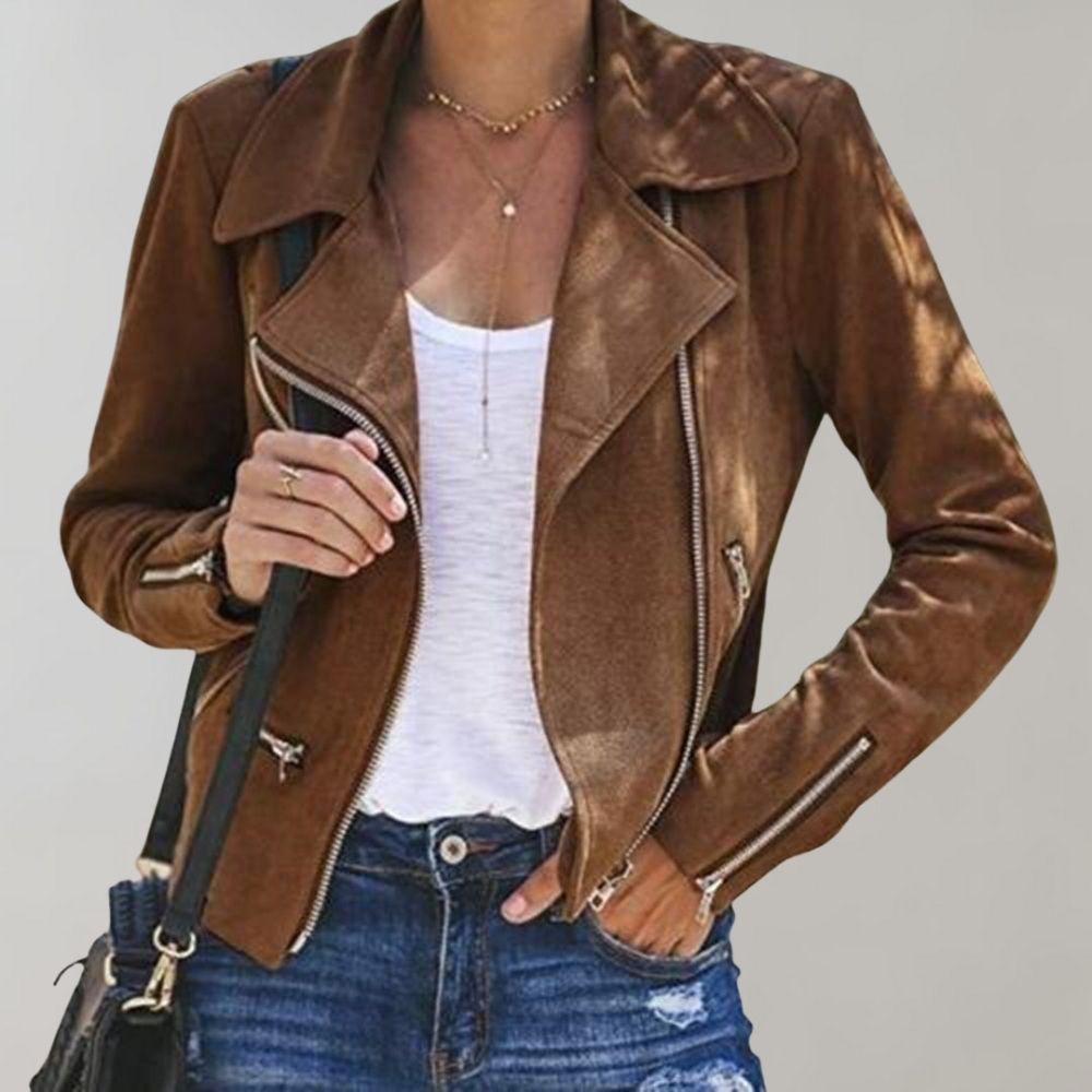 Damen Wildleder-Bikerjacke mit Reißverschlüssen und taillierter Passform