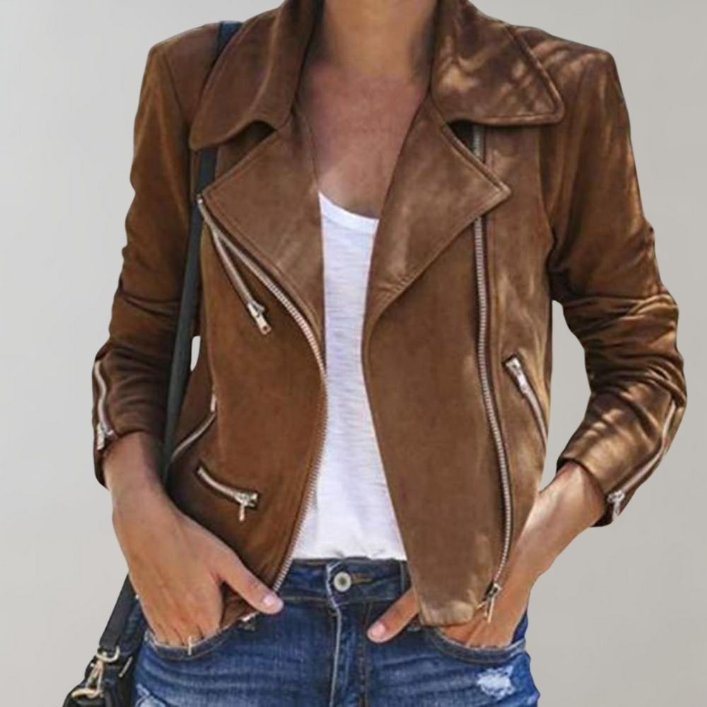 WW | Wildleder Bikerjacke mit Reißverschluss für Damen