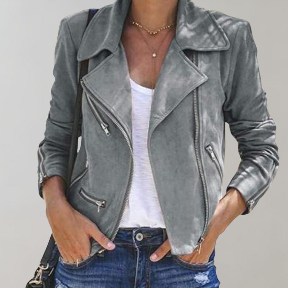 Damen Wildleder-Bikerjacke mit Reißverschlüssen und taillierter Passform