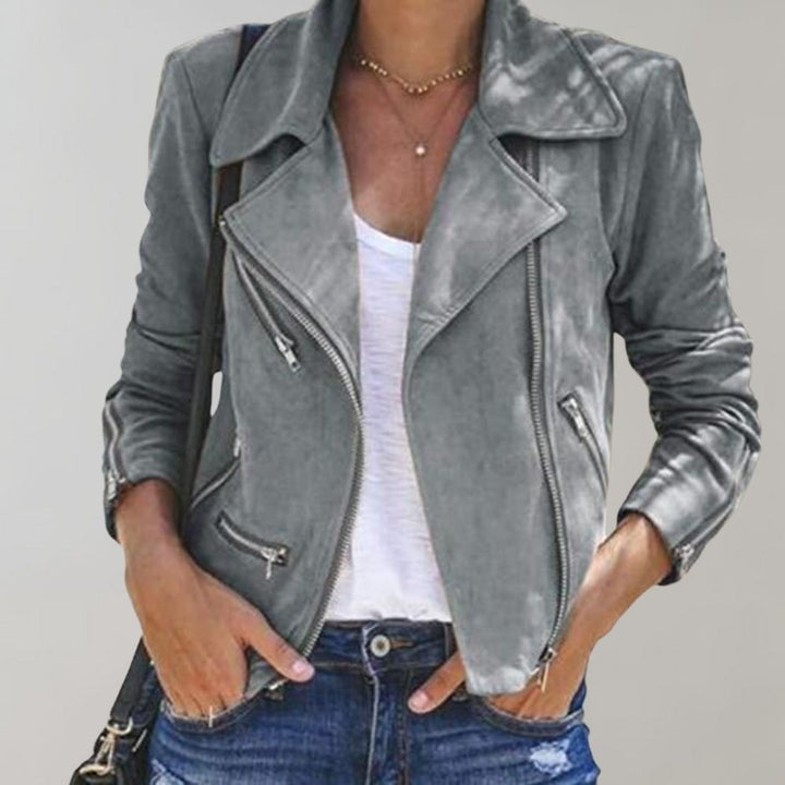 Damen Wildleder-Bikerjacke mit Reißverschlüssen und taillierter Passform