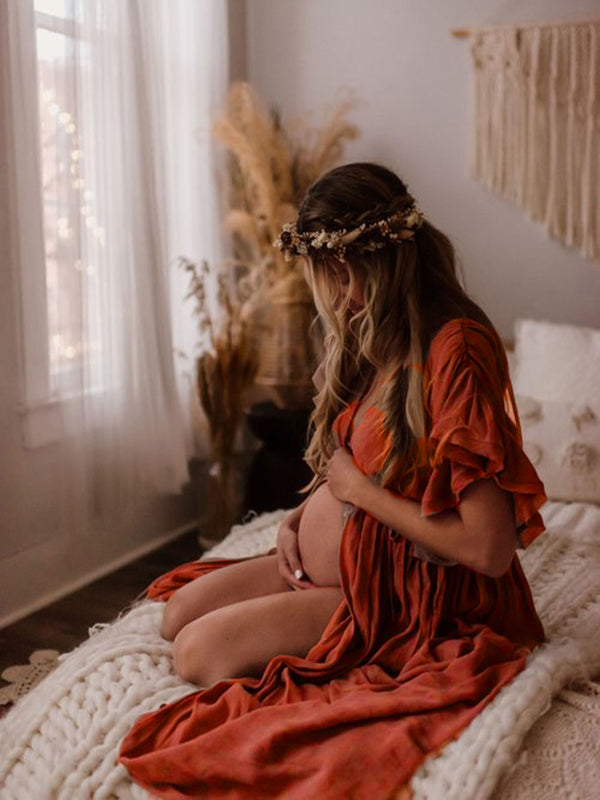 WW | Schwangerschafts-Chaps Für Fotoshootings, Babyparty-Kleider Mit Knöpfen, Kordelzug, Rückenfrei