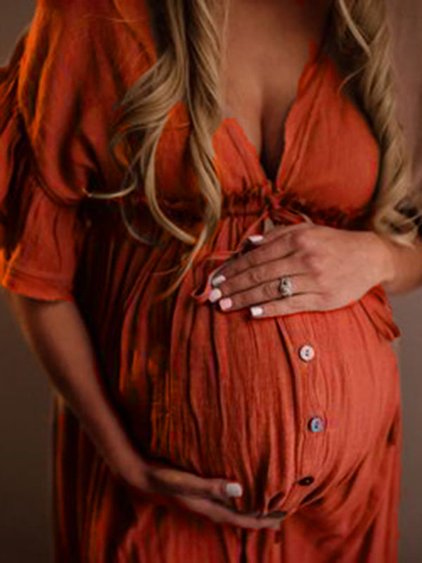 WW | Schwangerschafts-Chaps Für Fotoshootings, Babyparty-Kleider Mit Knöpfen, Kordelzug, Rückenfrei