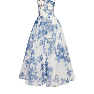 WW | blaues Organza Midi Kleid mit Hortensienmuster