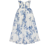 WW | blaues Organza Midi Kleid mit Hortensienmuster