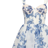 WW | blaues Organza Midi Kleid mit Hortensienmuster