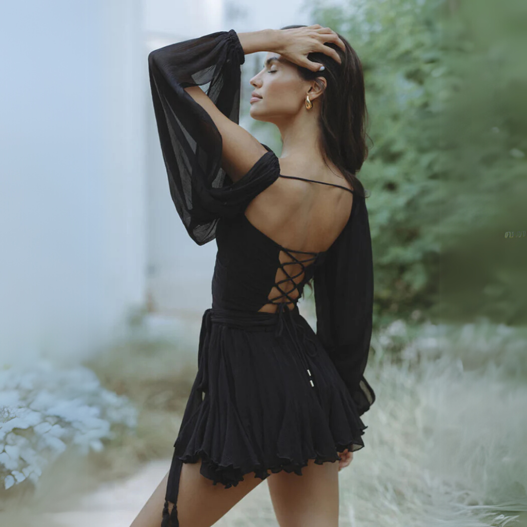 W&W Mode | Mini Kleid Chiffon Drapiert Elegante Passform Leichter Fließender Stil