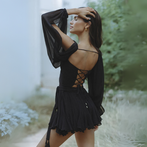 W&W Mode | Mini Kleid Chiffon Drapiert Elegante Passform Leichter Fließender Stil