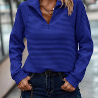 WW - Geripptes Viertel-Reißverschluss-Pullover-Sweater
