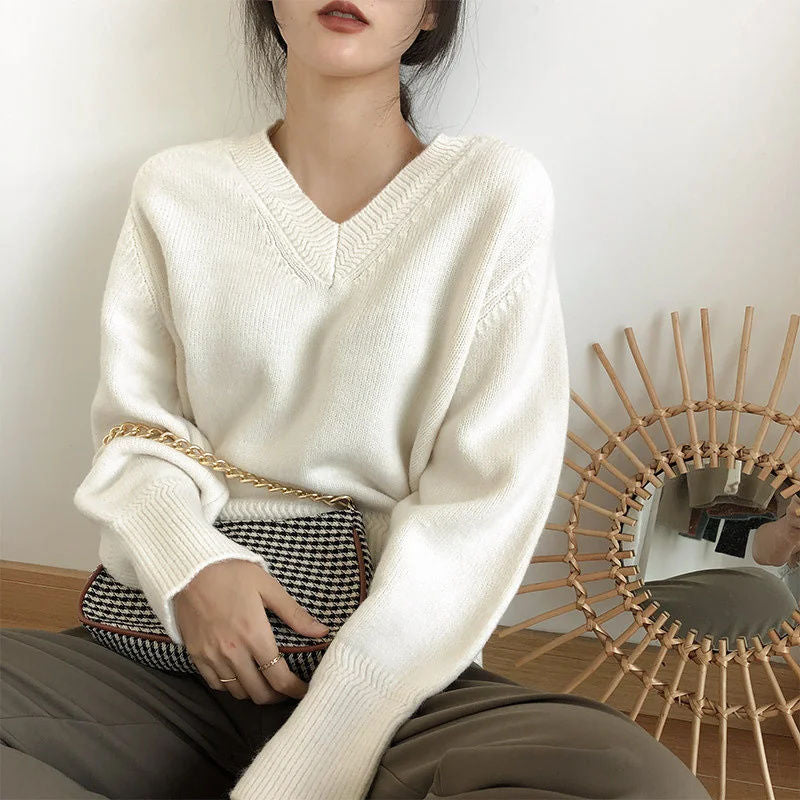 WW | Minimalismus V-ausschnitt Pullover Pullover