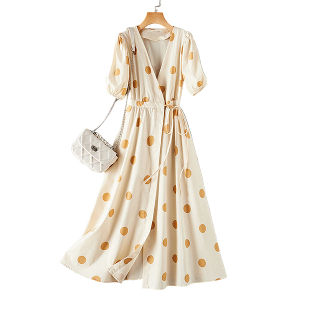 Damen Midi-Kleid mit femininem V-Ausschnitt und gerafften Puffärmeln W&W