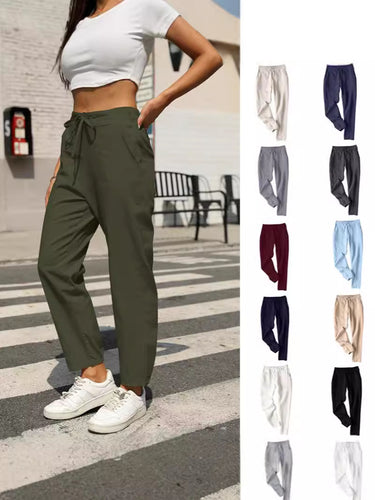 Damen bequeme Leinenhose mit Kordelzug WW