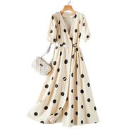 Damen Midi-Kleid mit femininem V-Ausschnitt und gerafften Puffärmeln W&W