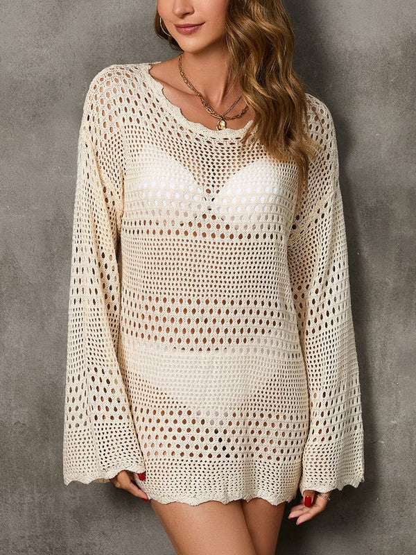 WW | Rosiedress Rückenausschnitt Hohles Strick Cover-Up Kleid