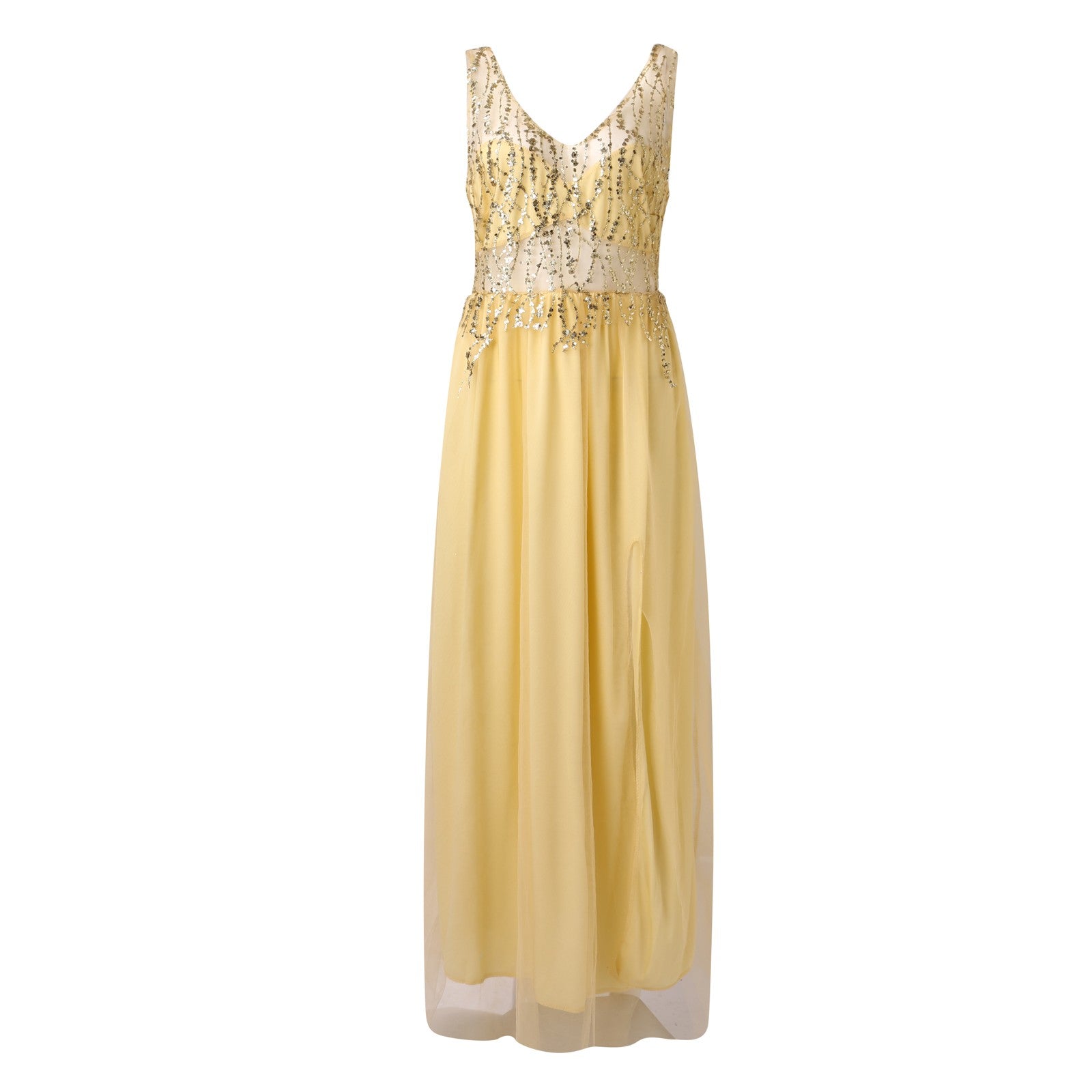 Damen Abendkleid mit funkelnden Strassapplikationen und tiefem V-Ausschnitt WW