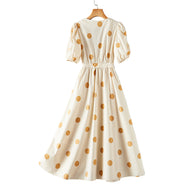 Damen Midi-Kleid mit femininem V-Ausschnitt und gerafften Puffärmeln W&W