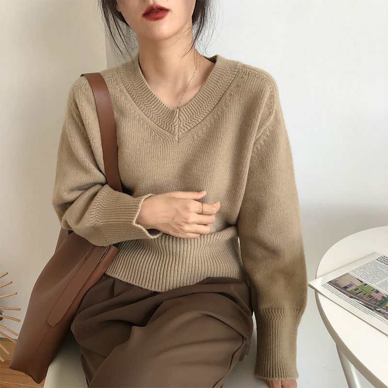 WW | Minimalismus V-ausschnitt Pullover Pullover