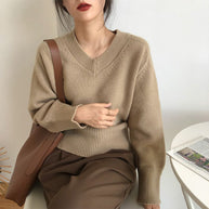 WW | Minimalismus V-ausschnitt Pullover Pullover
