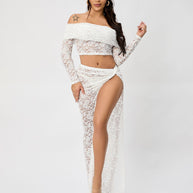 WW | Off-Shoulder Floral Lace Long Sleeve Maxi Co-Ord Set