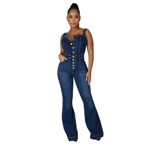 WW | Stilvoller Denim Flared Jumpsuit Für Damen