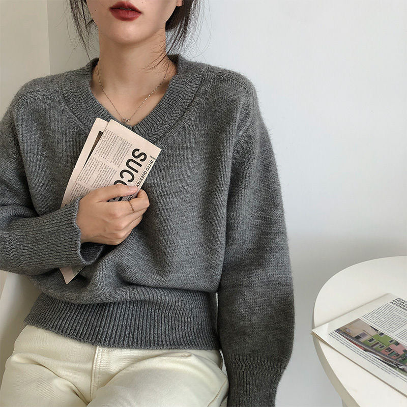 WW | Minimalismus V-ausschnitt Pullover Pullover