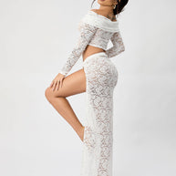 WW | Off-Shoulder Floral Lace Long Sleeve Maxi Co-Ord Set