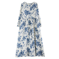 Damen Blütenmuster Maxikleid mit voluminösen Ärmeln und gerafftem Saum WW