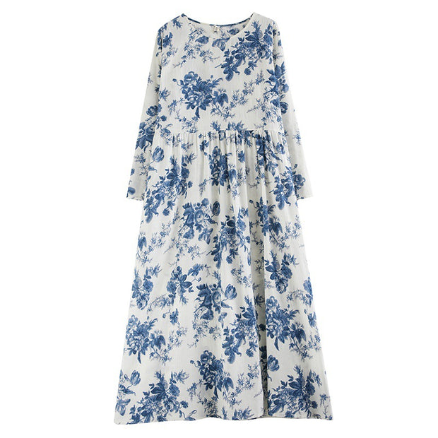 Damen Blütenmuster Maxikleid mit voluminösen Ärmeln und gerafftem Saum WW