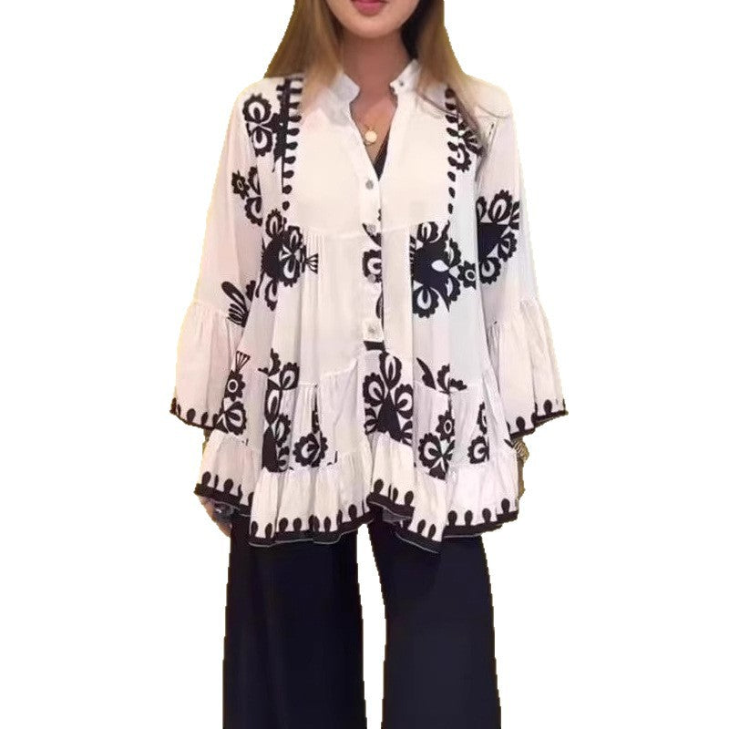 WW | Bohemian-Stil Bluse mit Bischofärmeln