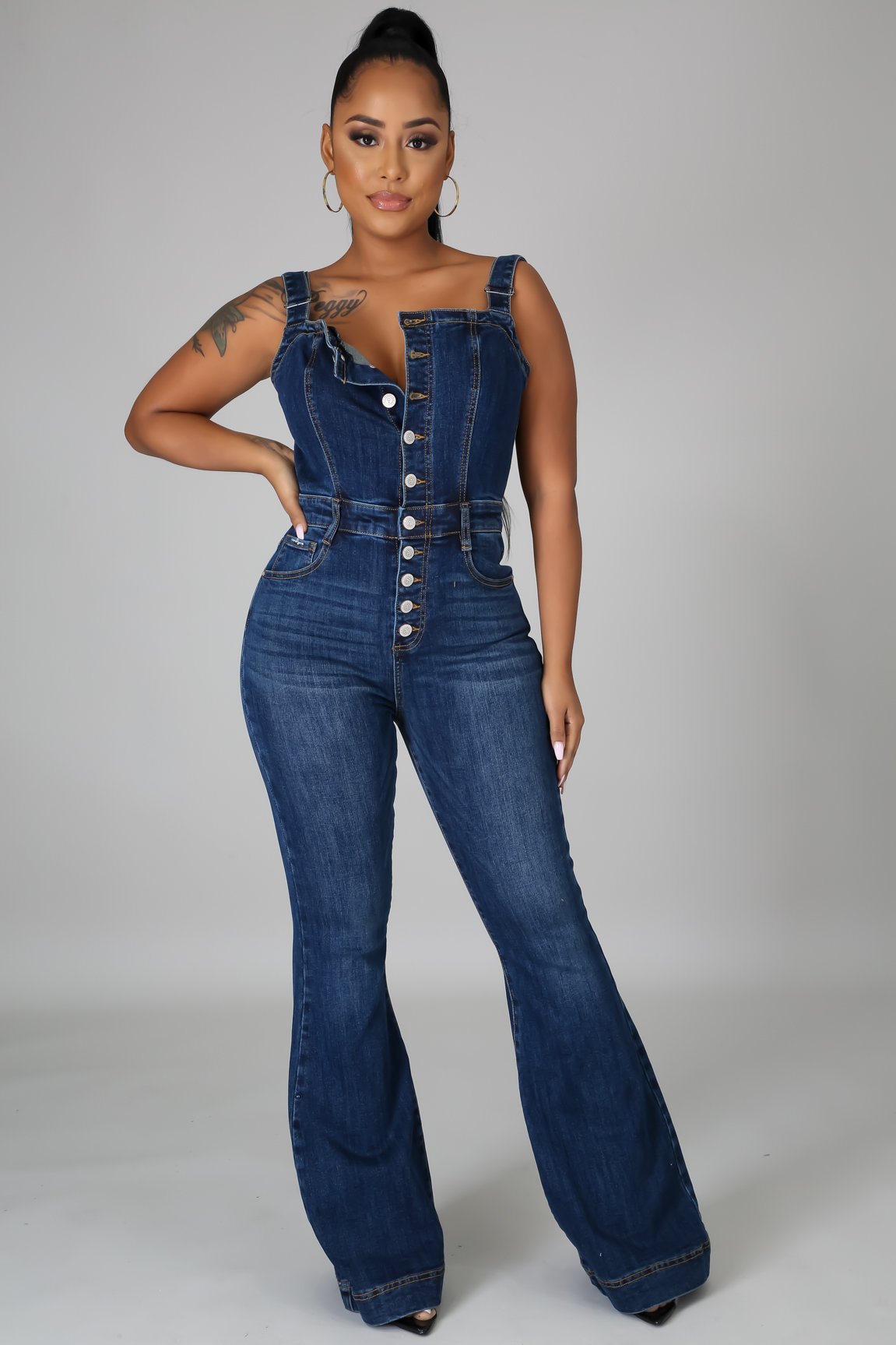 WW | Stilvoller Denim Flared Jumpsuit Für Damen