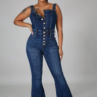 WW | Stilvoller Denim Flared Jumpsuit Für Damen
