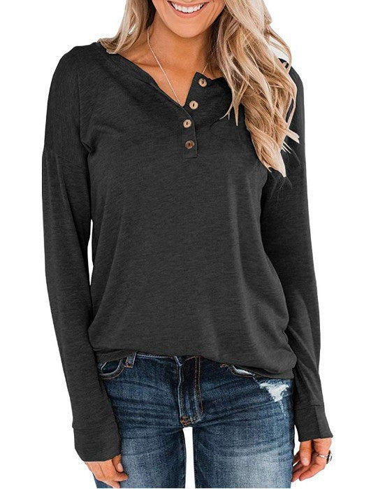 Damen sportlicher Langarmpullover mit Knopfleiste WW