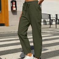 Damen bequeme Leinenhose mit Kordelzug WW
