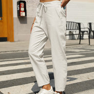 Damen bequeme Leinenhose mit Kordelzug WW