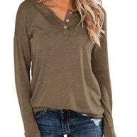 Damen sportlicher Langarmpullover mit Knopfleiste WW