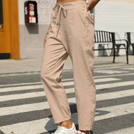 Damen bequeme Leinenhose mit Kordelzug WW