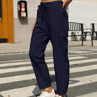 Damen bequeme Leinenhose mit Kordelzug WW