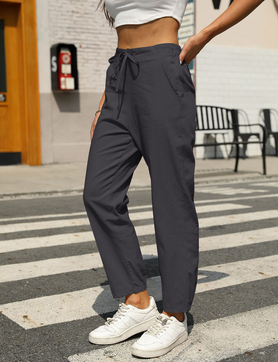 Damen bequeme Leinenhose mit Kordelzug WW