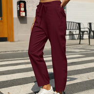 Damen bequeme Leinenhose mit Kordelzug WW