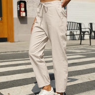 Damen bequeme Leinenhose mit Kordelzug WW