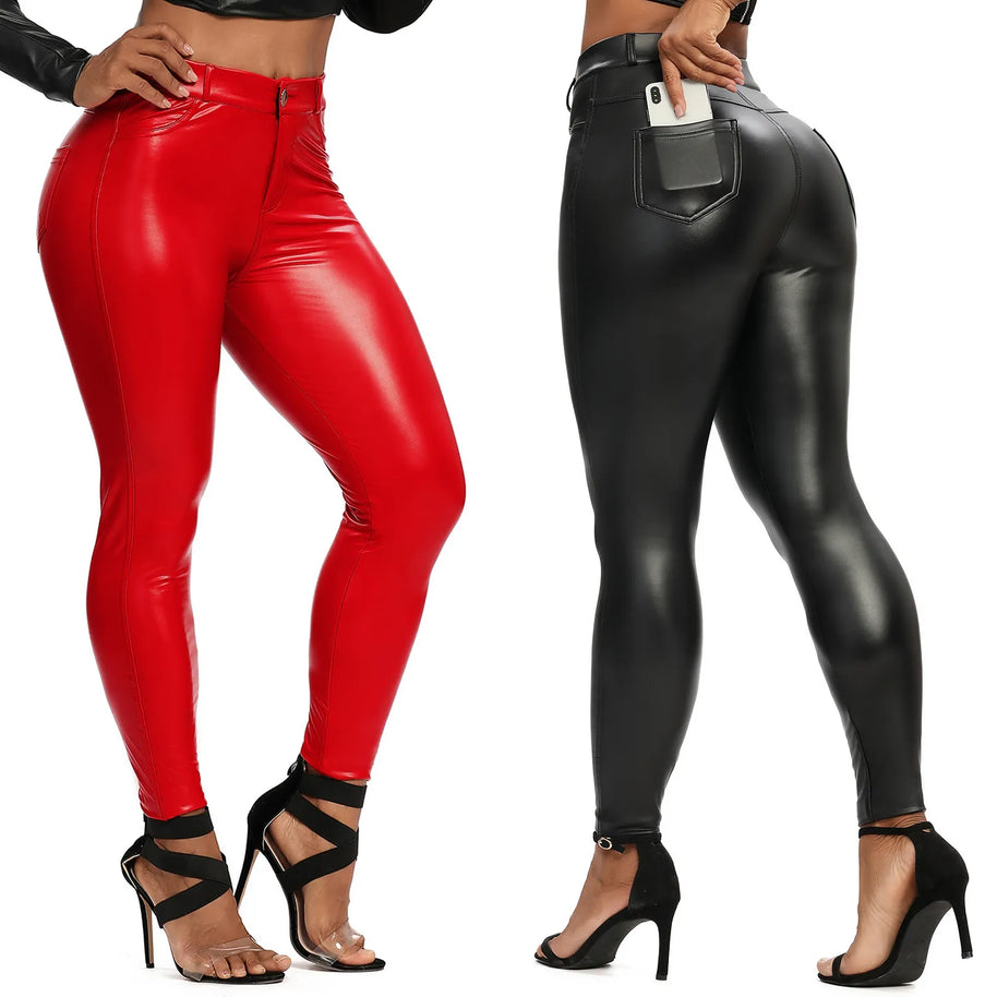 WW | Leder Leggings Fitness Hosen Ohne Bauch