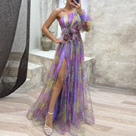WW | Damen Schulterfreies Partykleid Mit Print