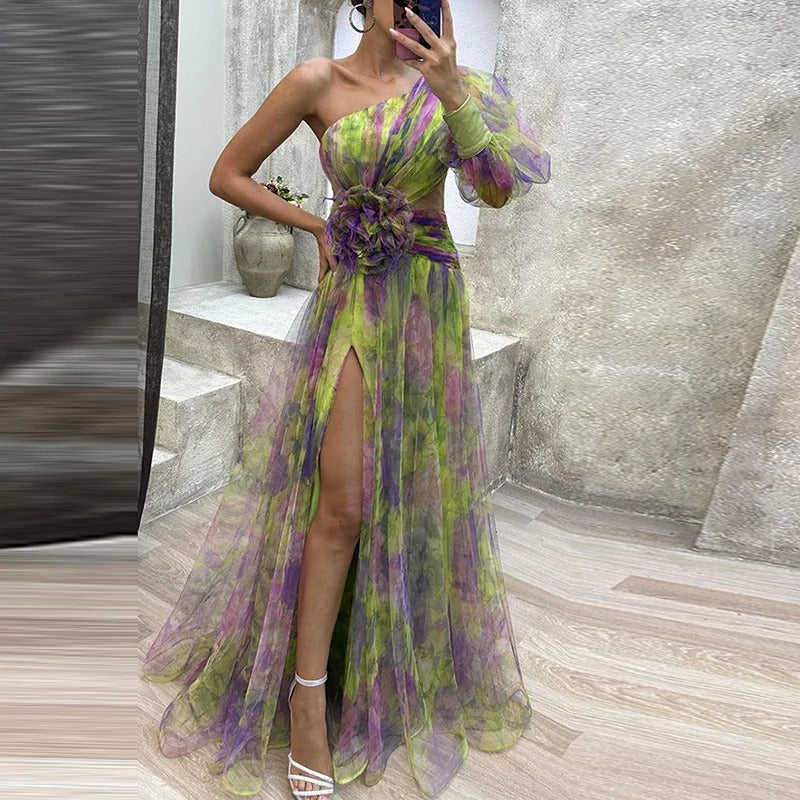 WW | Damen Schulterfreies Partykleid Mit Print