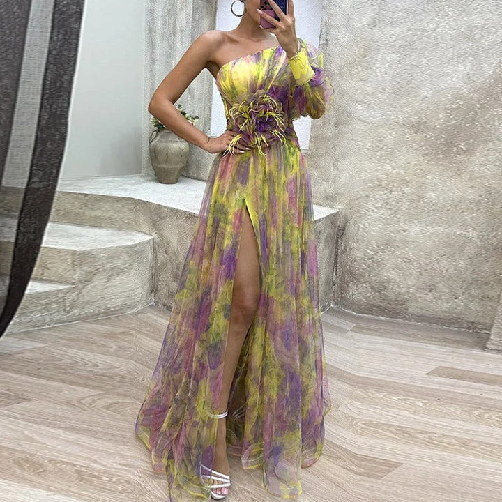 W&W Mode | Damen Schulterfreies Partykleid Mit Print