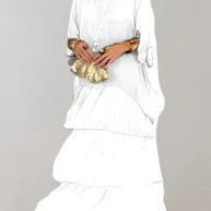 WW | Elegantes Maxikleid mit Fledermausärmeln und Gestuftem Rundhalsausschnitt